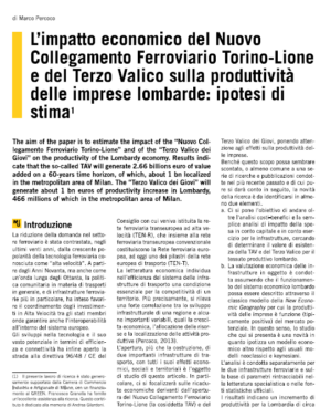L’impatto economico del Nuovo Collegamento Ferroviario Torino-Lione e del Terzo Valico sulla produttività delle imprese lombarde: ipotesi di stima