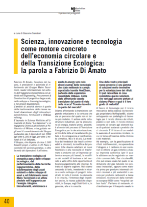 Scienza, innovazione e tecnologia come motore concreto dell’economia circolare e della Transizione Ecologica: la parola a Fabrizio Di Amato