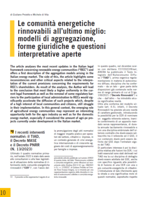 Le comunità energetiche rinnovabili all’ultimo miglio: modelli di aggregazione, forme giuridiche e questioni interpretative aperte