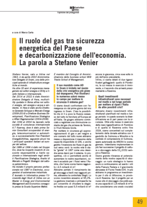 Il ruolo del gas tra sicurezza energetica del Paese e decarbonizzazione dell'economia. La parola a Stefano Venier