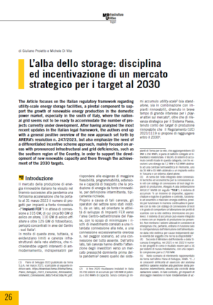 L’alba dello storage: disciplina ed incentivazione di un mercato strategico per i target al 2030