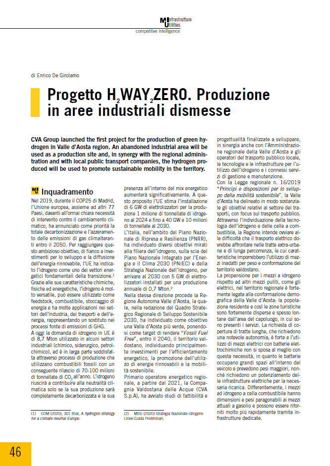 Progetto H2WAY2ZERO. Produzione in aree industriali dismesse
