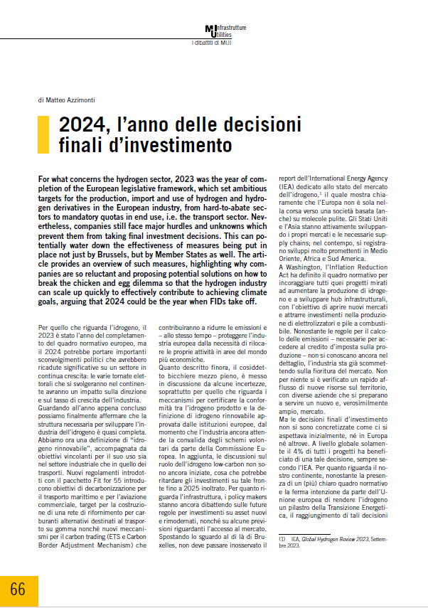 2024, l’anno delle decisioni finali d’investimento