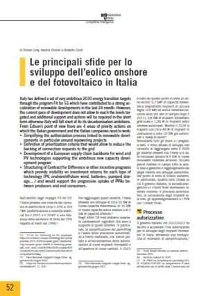 Le principali sfide per lo sviluppo dell’eolico onshore e del fotovoltaico in Italia