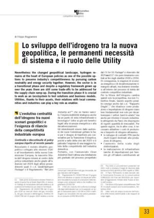 Lo sviluppo dell’idrogeno tra la nuova geopolitica, le permanenti necessità di sistema e il ruolo delle Utility