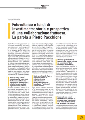 Fotovoltaico e fondi di investimento: storia e prospettiva di una collaborazione fruttuosa. La parola a Pietro Pacchione
