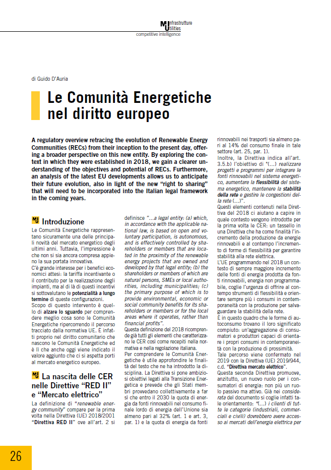 Le Comunità Energetiche nel diritto europeo