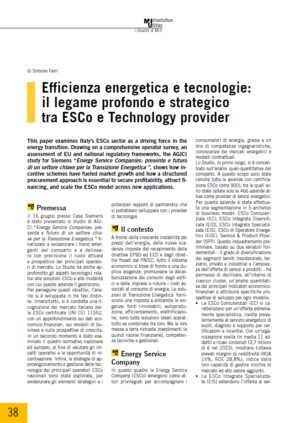 Efficienza energetica e tecnologie: il legame profondo e strategico tra ESCo e Technology provider