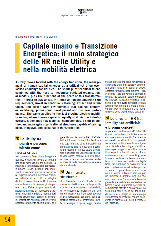 Capitale umano e Transizione Energetica: il ruolo strategico delle HR nelle Utility e nella mobilità elettrica