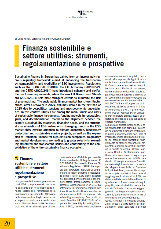 Finanza sostenibile e settore utilities: strumenti, regolamentazione e prospettive