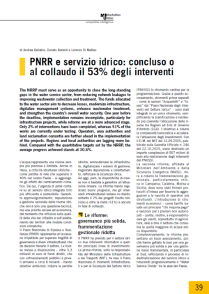 PNRR e servizio idrico: concluso o al collaudo il 53% degli interventi
