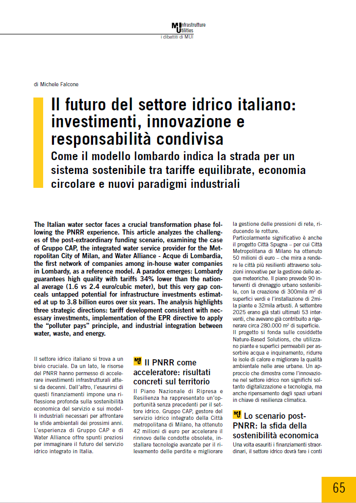 Il futuro del settore idrico italiano: investimenti, innovazione e responsabilità condivisa