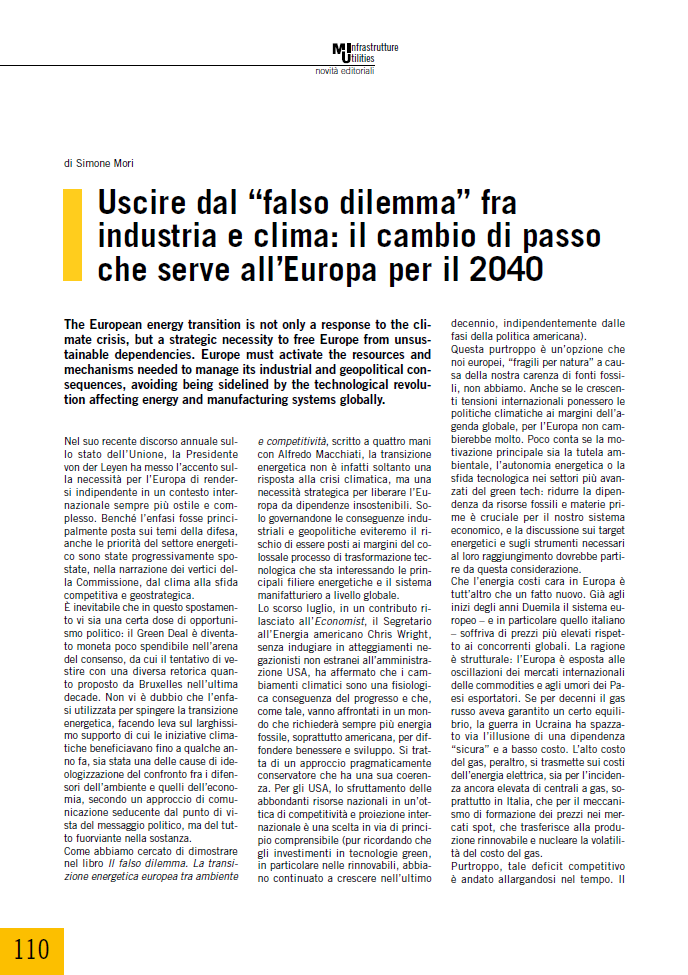 Uscire dal “falso dilemma” fra industria e clima: il cambio di passo che serve all’Europa per il 2040