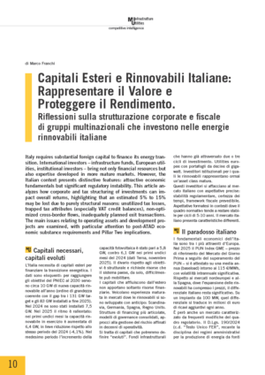 Capitali Esteri e Rinnovabili Italiane: Rappresentare il Valore e Proteggere il Rendimento.
