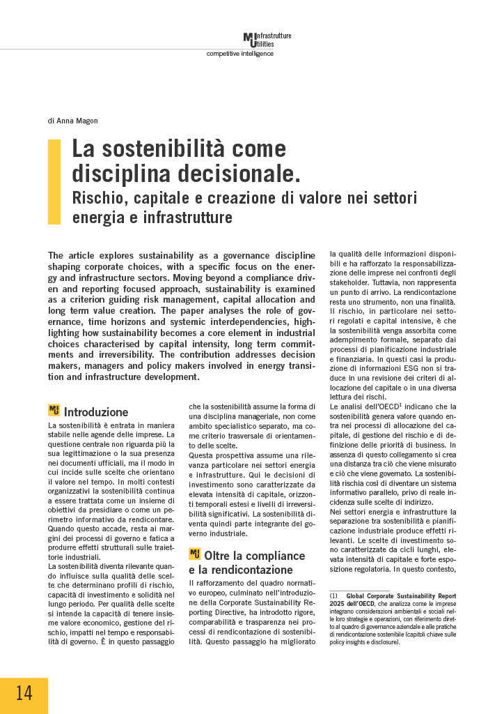 La sostenibilità come disciplina decisionale.