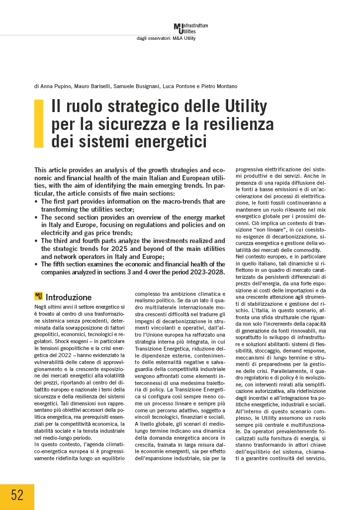 Il ruolo strategico delle Utility per la sicurezza e la resilienza dei sistemi energetici