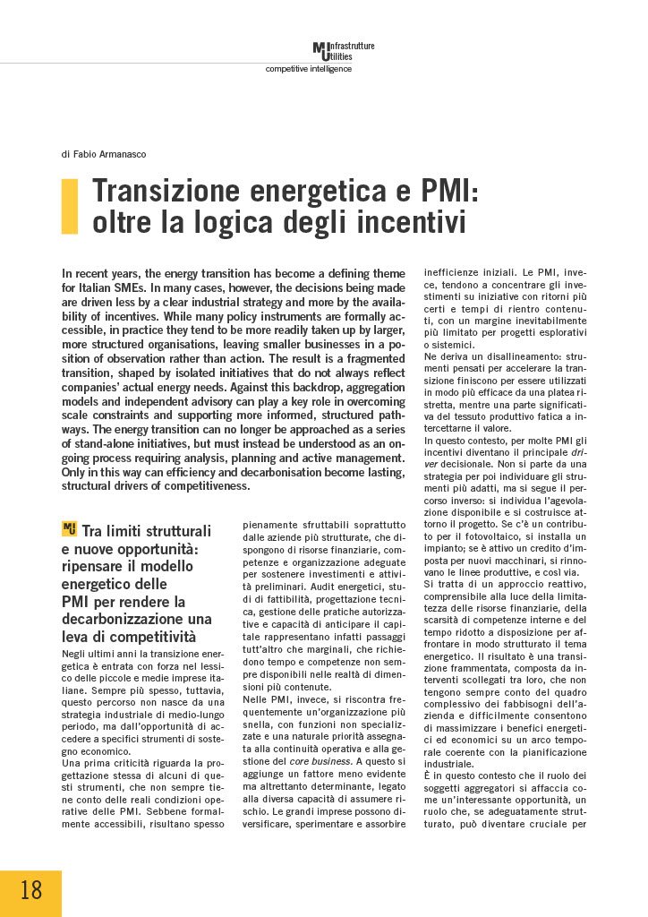 Transizione energetica e PMI: oltre la logica degli incentivi