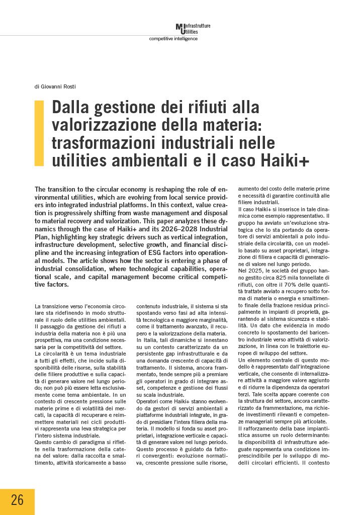 Dalla gestione dei rifiuti alla valorizzazione della materia: trasformazioni industriali nelle utilities ambientali e il caso Haiki+