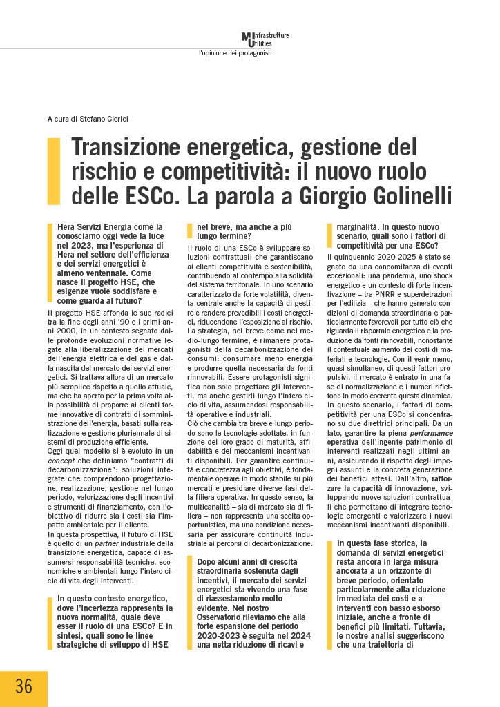 Transizione energetica, gestione del rischio e competitività: il nuovo ruolo delle ESCo. La parola a Giorgio Golinelli