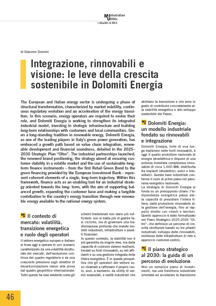 Integrazione, rinnovabili e visione: le leve della crescita sostenibile in Dolomiti Energia