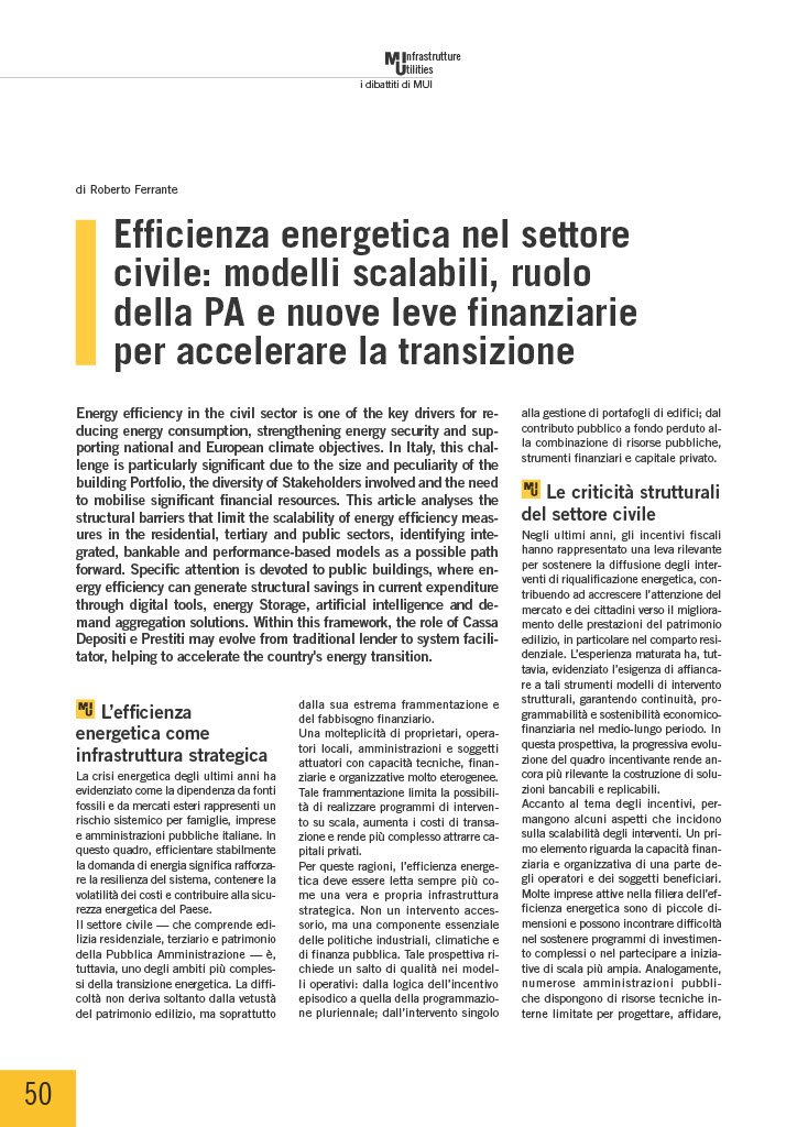 Efficienza energetica nel settore civile: modelli scalabili, ruolo della PA e nuove leve finanziarie per accelerare la transizione