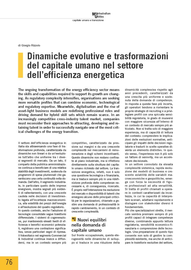 Dinamiche evolutive e trasformazioni del capitale umano nel settore dell’efficienza energetica
