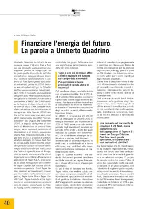 Finanziare l'energia del futuro. La parola a Umberto Quadrino