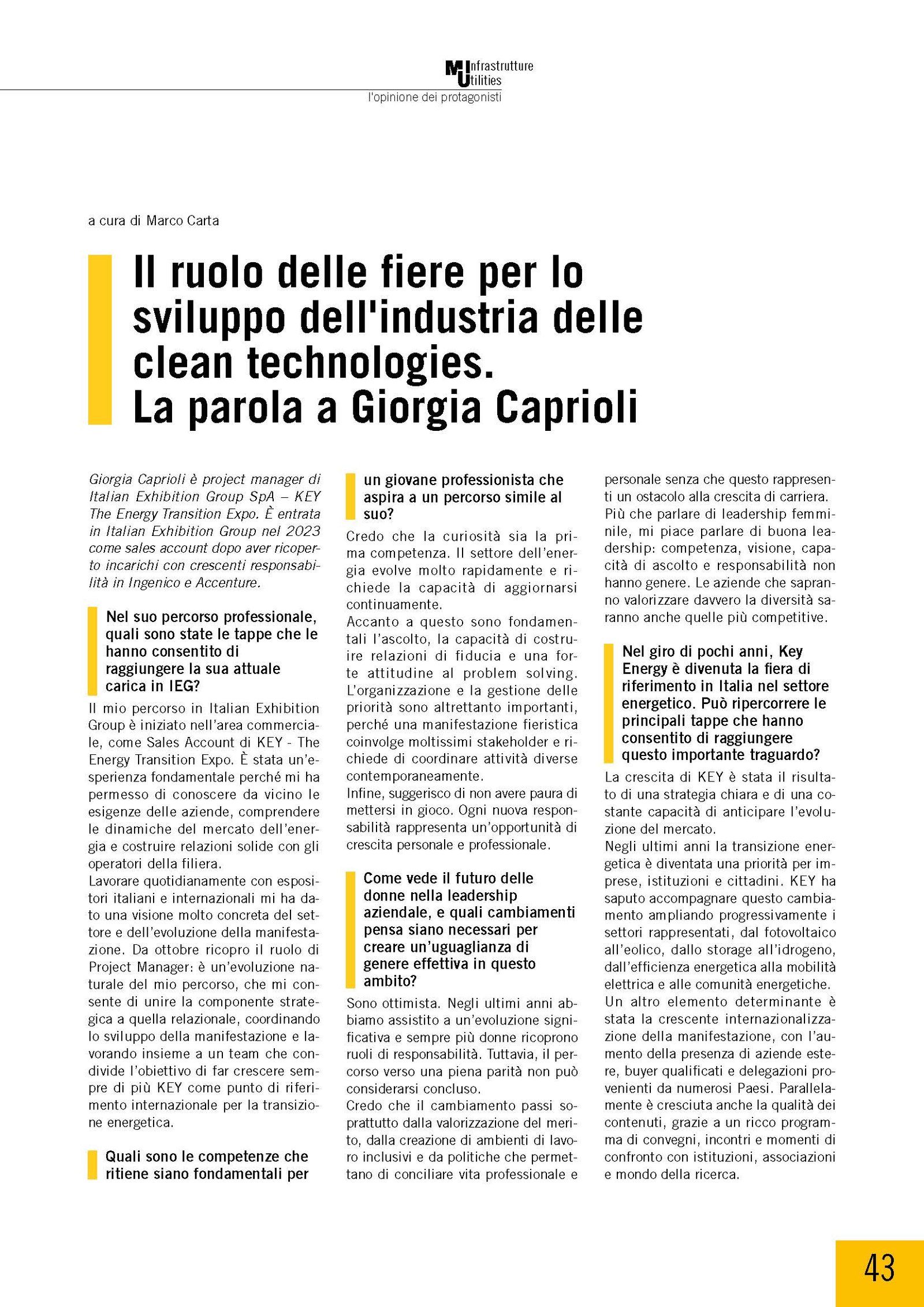 Il ruolo delle fiere per lo sviluppo dell'industria delle clean technologies. La parola a Giorgia Caprioli