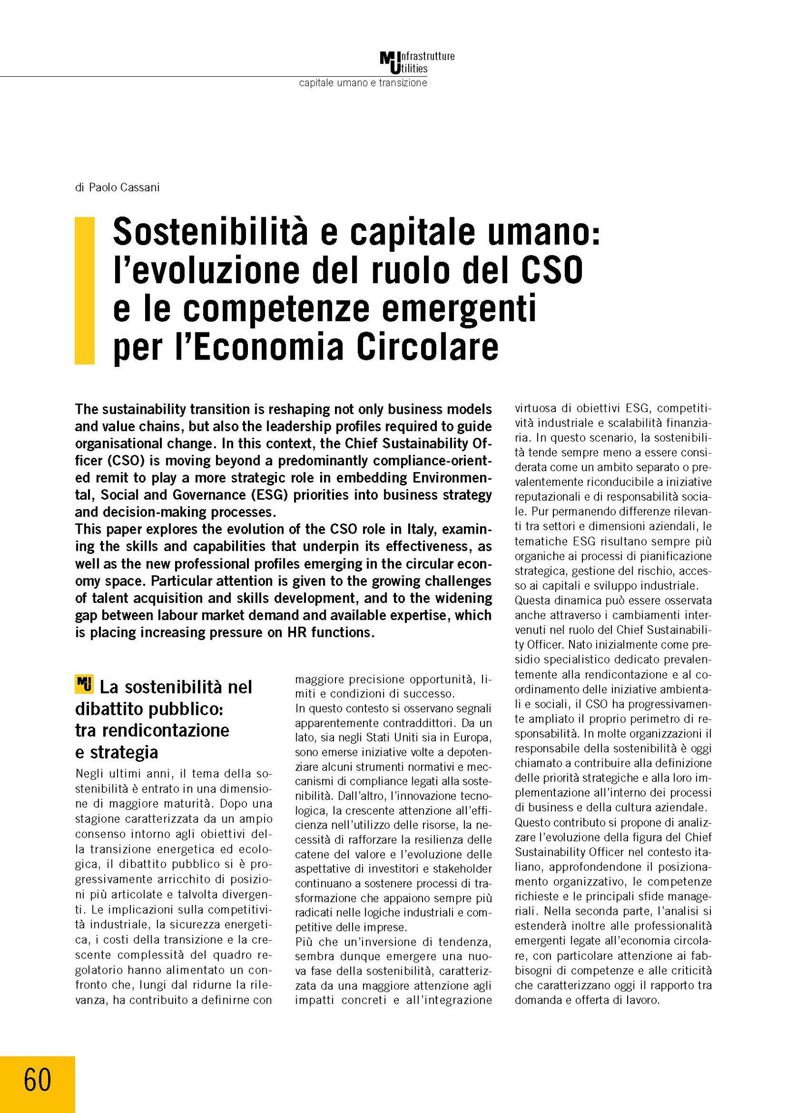 Sostenibilità e capitale umano: l’evoluzione del ruolo del CSO e le competenze emergenti per l’Economia Circolare