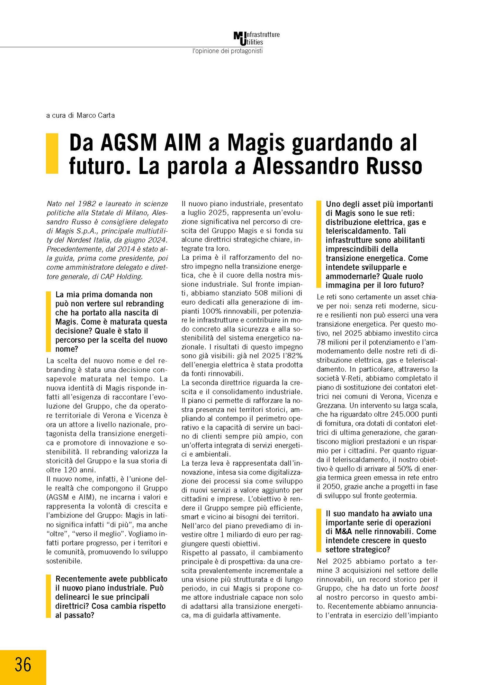Da AGSM AIM a Magis guardando al futuro. La parola a Alessandro Russo